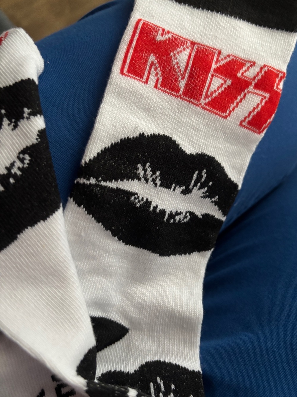 Kiss White Crew Socks with Black Lip Print and Red Logo